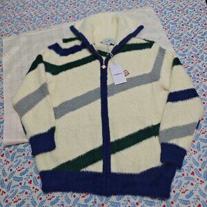 Casablanca Striped Zip-Up Fleece Pullover